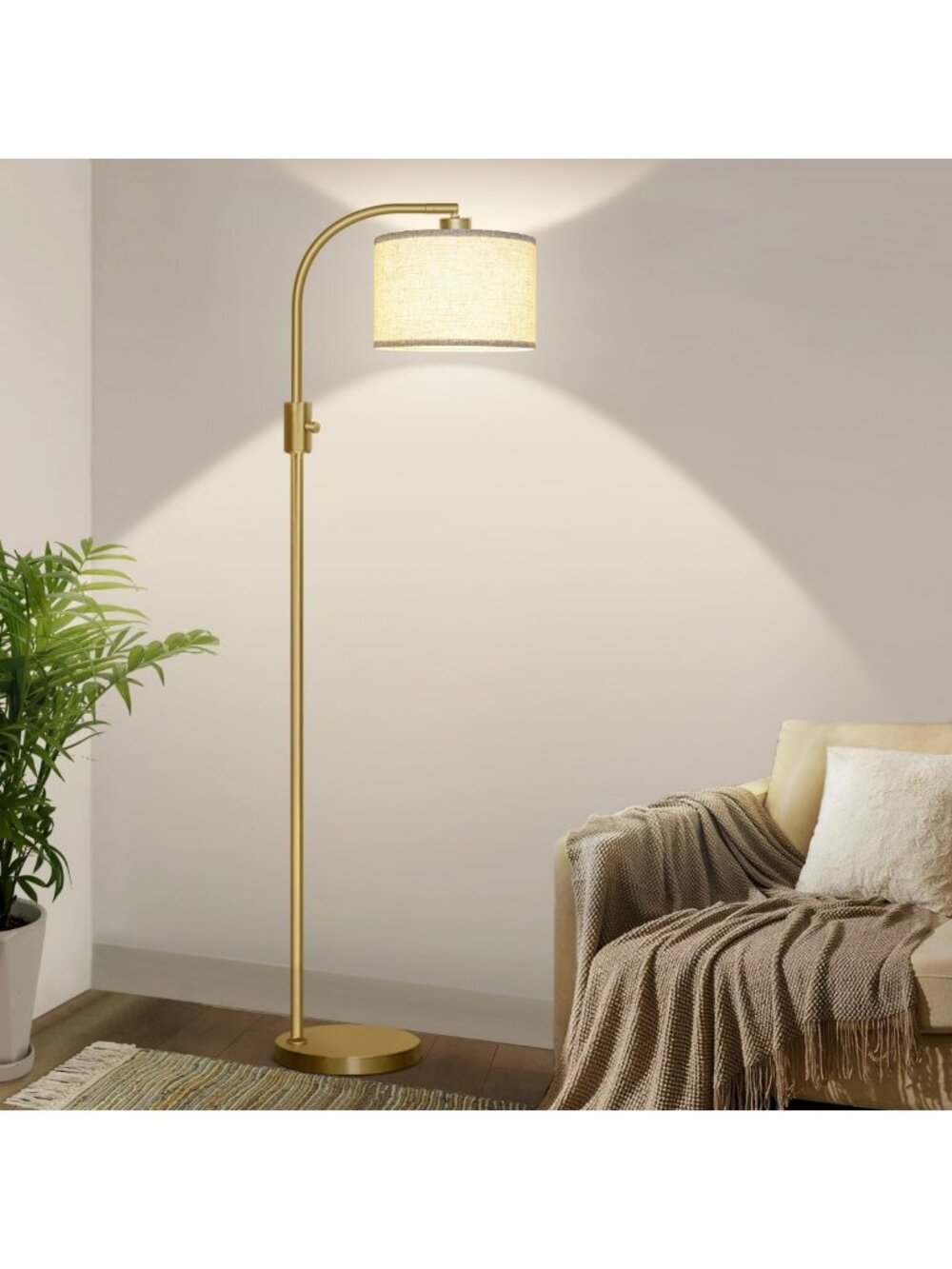 Modern Arc Dimmable Floor Lamp with Linen Shade, 1200 Lumens - Stylish Lighting